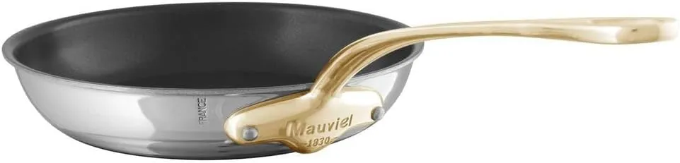 Mauviel M'Cook B 5-Ply Polished Stainless Steel Nonstick Round Frying Pan With Brass Handle, 7.9-in, Made In France
