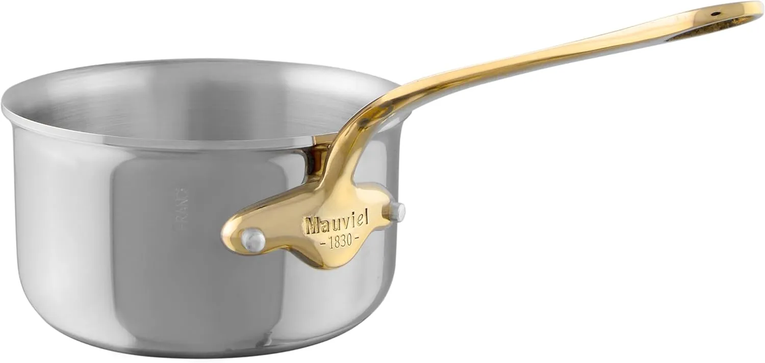 Mauviel M'Cook B Polished Stainless Steel Sauce Pan, And Brass Handle, 1.8-qt, Made In France