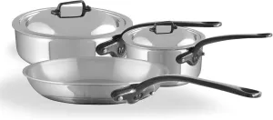 Mauviel M'Cook CI 5-Ply Polished Stainless Steel 5-Piece Cookware Set, And Cast Iron Handles, Made In France