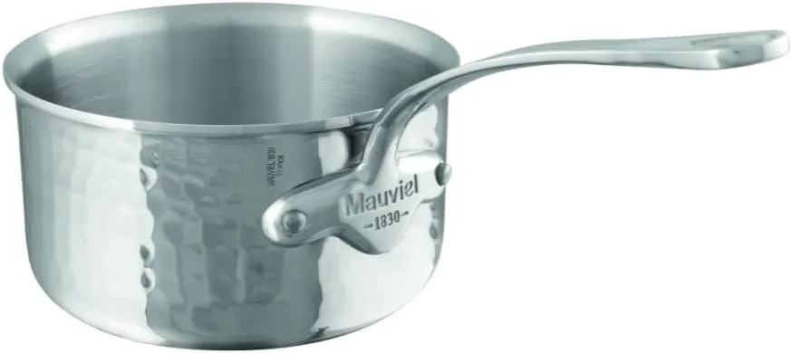 Mauviel M'Elite 5-Ply Hammered Polished Stainless Steel Sauce Pan, And Cast Stainless Steel Handles, 1.8-qt, Made in France