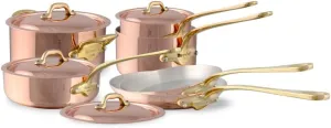Mauviel M'Heritage 150 B 1.5mm Polished Copper & Stainless Steel 7-Piece Cookware Set With Brass Handles, Made In France