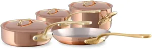 Mauviel M'Heritage 200 B 2mm Polished Copper & Stainless Steel 7-Piece Cookware Set With Brass Handles, Made In France