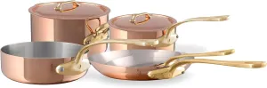 Mauviel M'Heritage 200 B 2mm Polished Copper & Stainless Steel 8-Piece Cookware Set With Brass Handles, Made In France