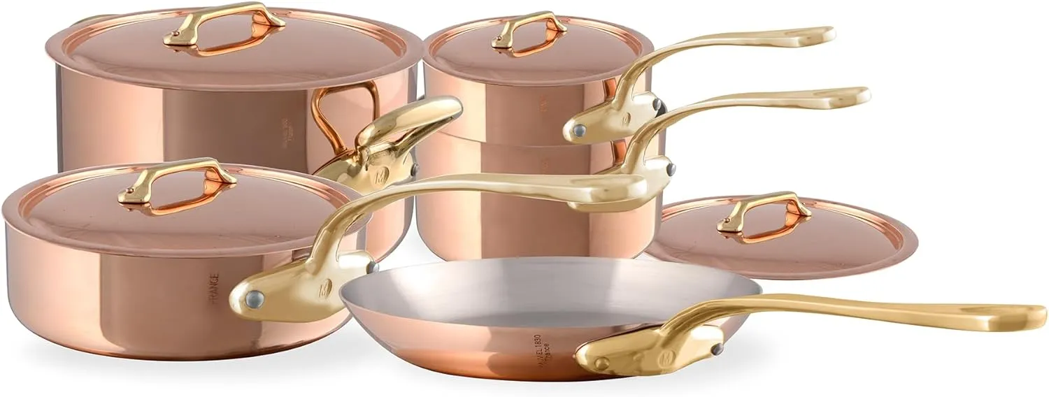 Mauviel M'Heritage 200 B 9-Piece Copper Cookware Set With Brass Handles