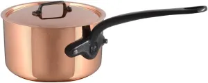 Mauviel M'Heritage M150CI 1.5mm Polished Copper & Stainless Steel Saucepan With Lid, And Cast Iron Handles, 1.3-qt, Made in France