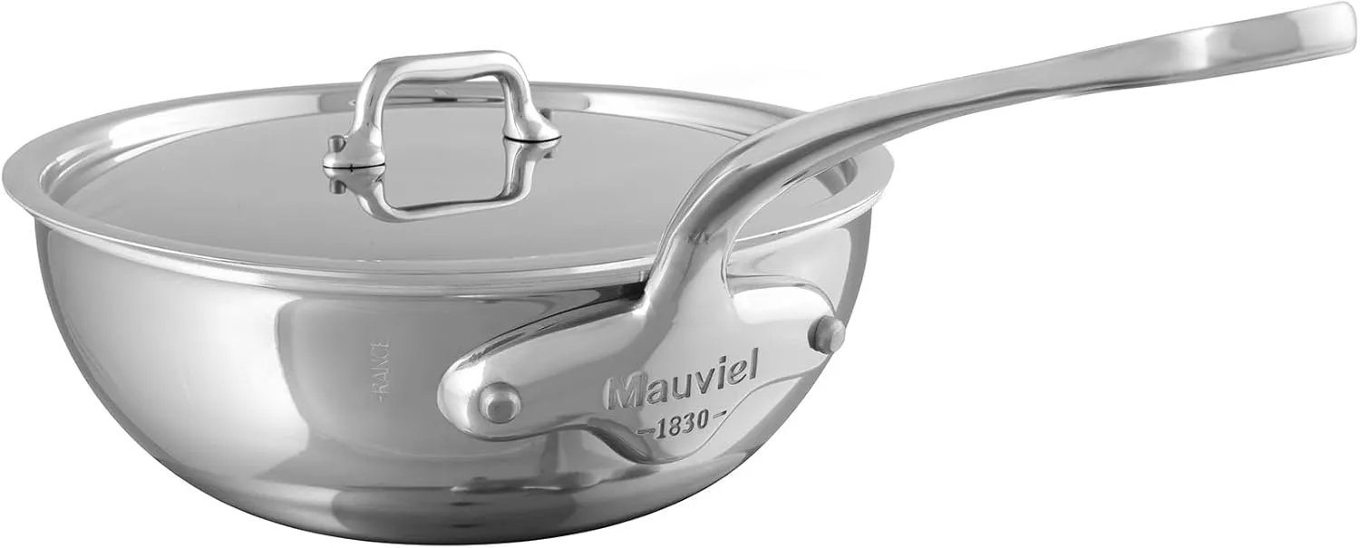 Mauviel M'Urban 4 Tri-Ply Polished Stainless Steel Chef Pan With Lid And Cast Stainless Steel Handle, 3.4-Qt, Made In France