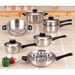 Maxam Waterless Cookware Set Steam Control 17 piece Stainless Steel KT17