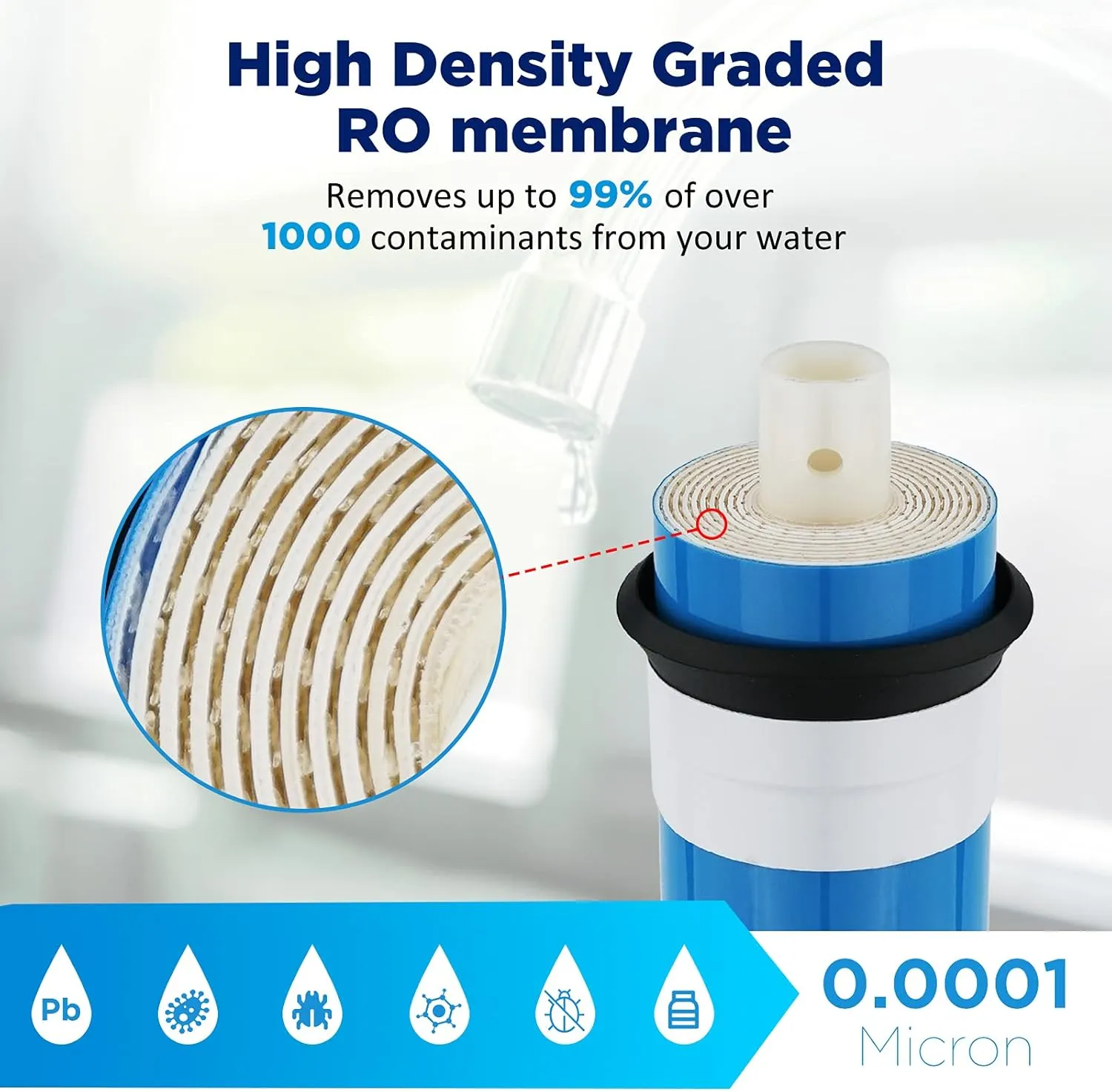 Membrane Solutions 150 GPD RO Membrane, Reverse Osmosis Membrane Element 12" x 2" Water Filter Replacement for Undersink Home Drinking RO Water Filtration System