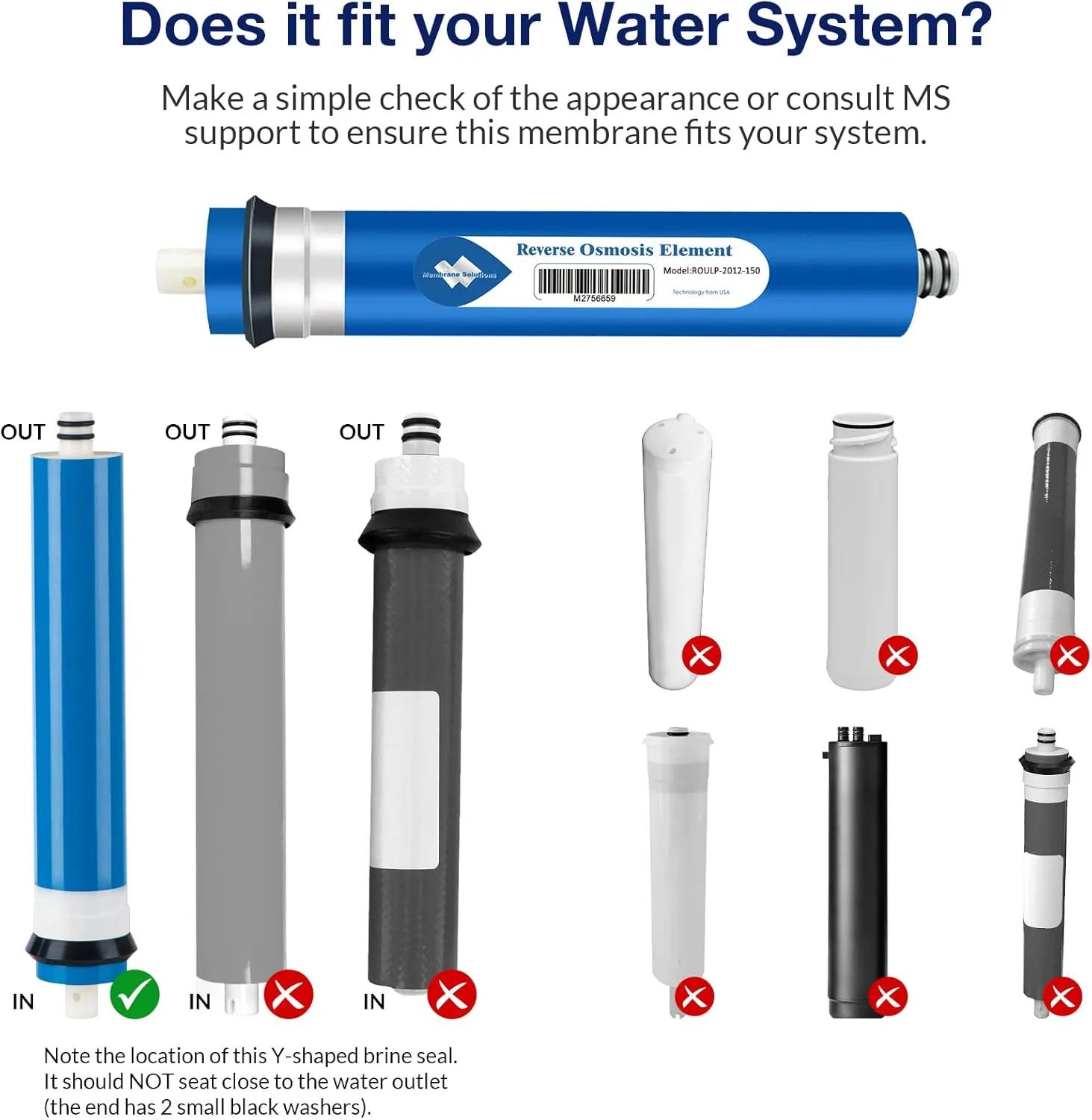 Membrane Solutions 150 GPD RO Membrane, Reverse Osmosis Membrane Element 12" x 2" Water Filter Replacement for Undersink Home Drinking RO Water Filtration System