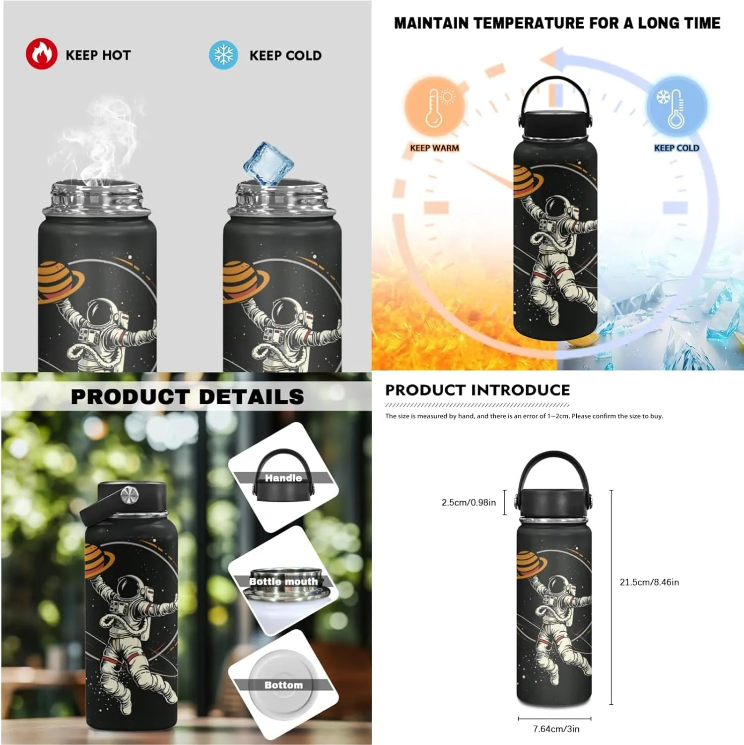Merkmak Astronaut Boys Backpack with Lunch Box Set for Elementary Kids Jupiter School Bag,Black Bookbag for Age 3-11 Years Children Daypack with Water Bottle 3 Pcs Sets for Daily