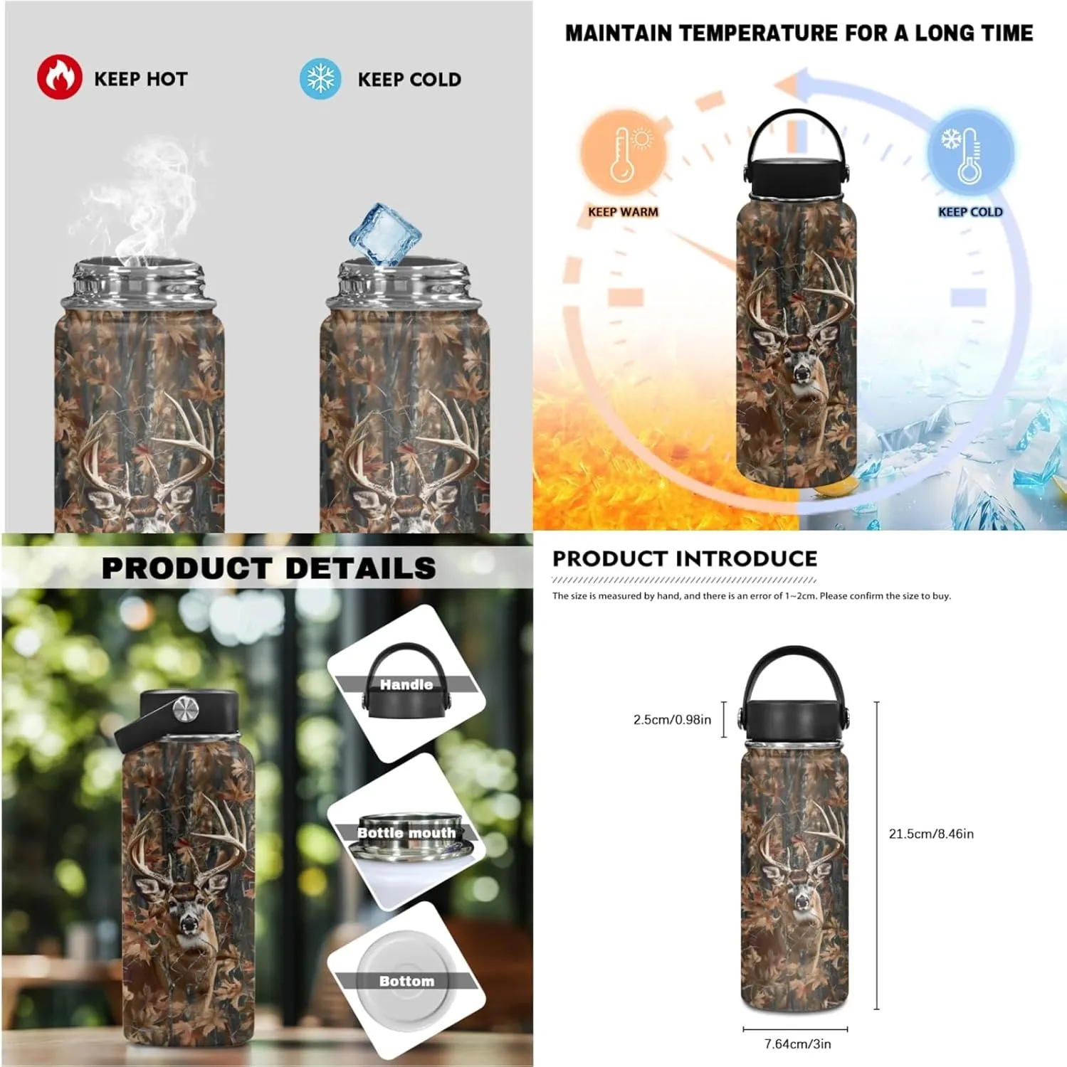 Merkmak Deer Kids Backpack Set for Boy 17 Inch School Bag,Forest Camo Bookbag for 3-5 Years Children Book Bags with Lunch Box Water Bottle 3 Pcs Sets for Child Cool Daypack