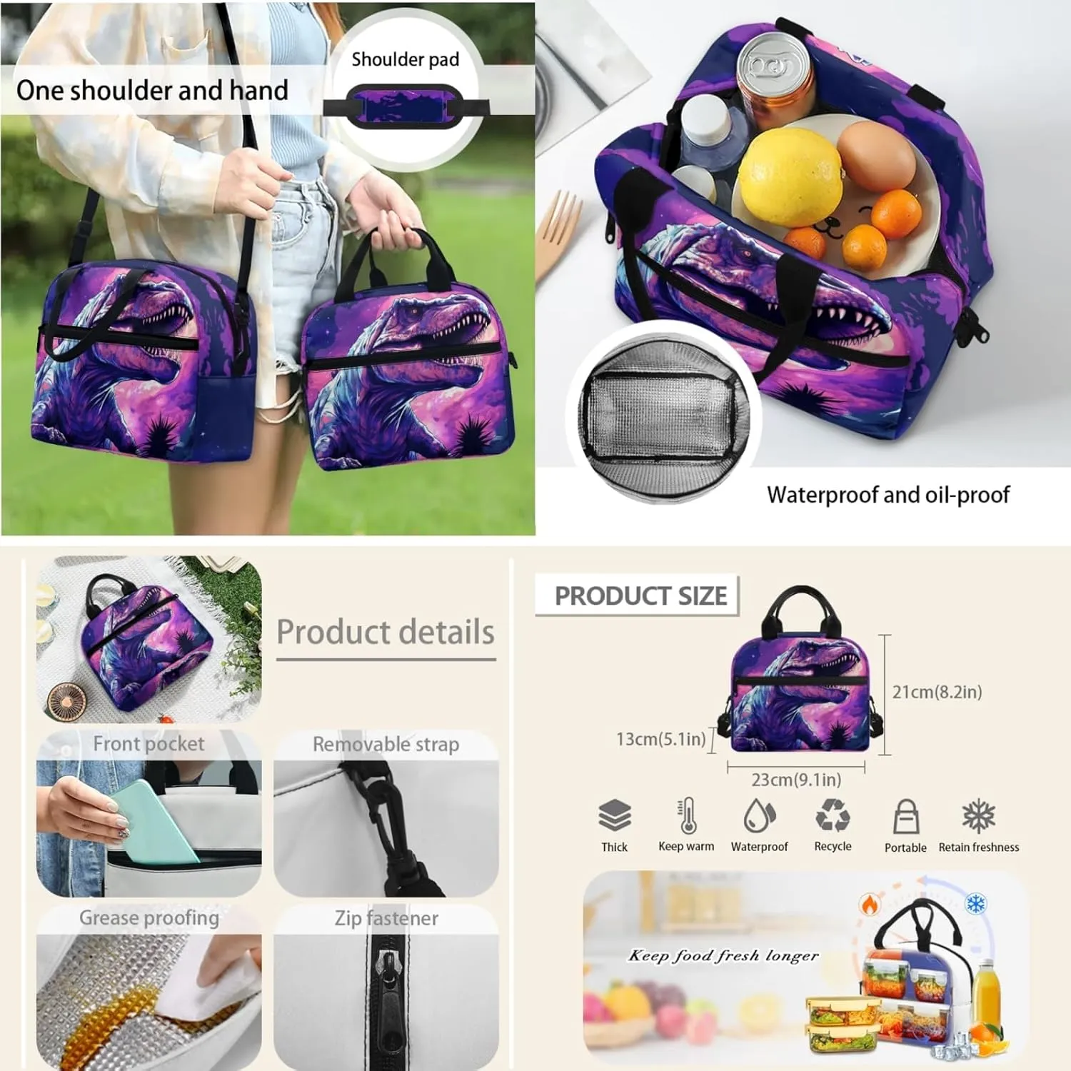 Merkmak Dinosaur Boys Backpack 3 Pcs Set for Elementary Kids 17 Inch Bookbag with Lunch Box and Water Bottle for 4-9 Years Children Lightweight School Bag for Camping Traveling