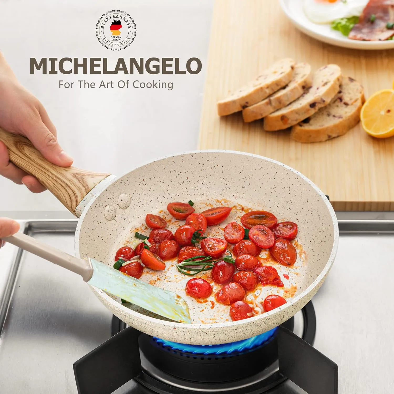 MICHELANGELO 10 Inch Nonstick Frying Pan with Lid, Non Stick Pan with Non-Toxic Coating, Granite Skillet with Anti-Scald Handle, Induction Compatible