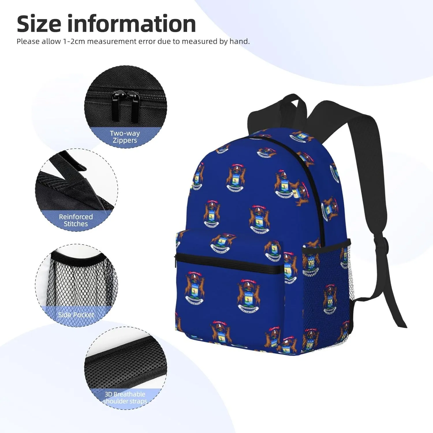 Michigan State Flag Fashion Backpack,Casual Daypack Backpacks For Men Women, Laptop Bag Travel Hiking Camping