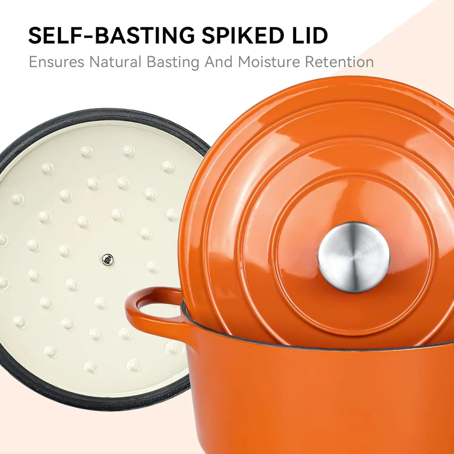 Miereirl 6 Quart Enameled Dutch Oven Pot with Lid, Cast Iron Dutch Oven with Dual Handles for Bread Baking, Cooking, Non-stick Enamel Coated Cookware (Orange)