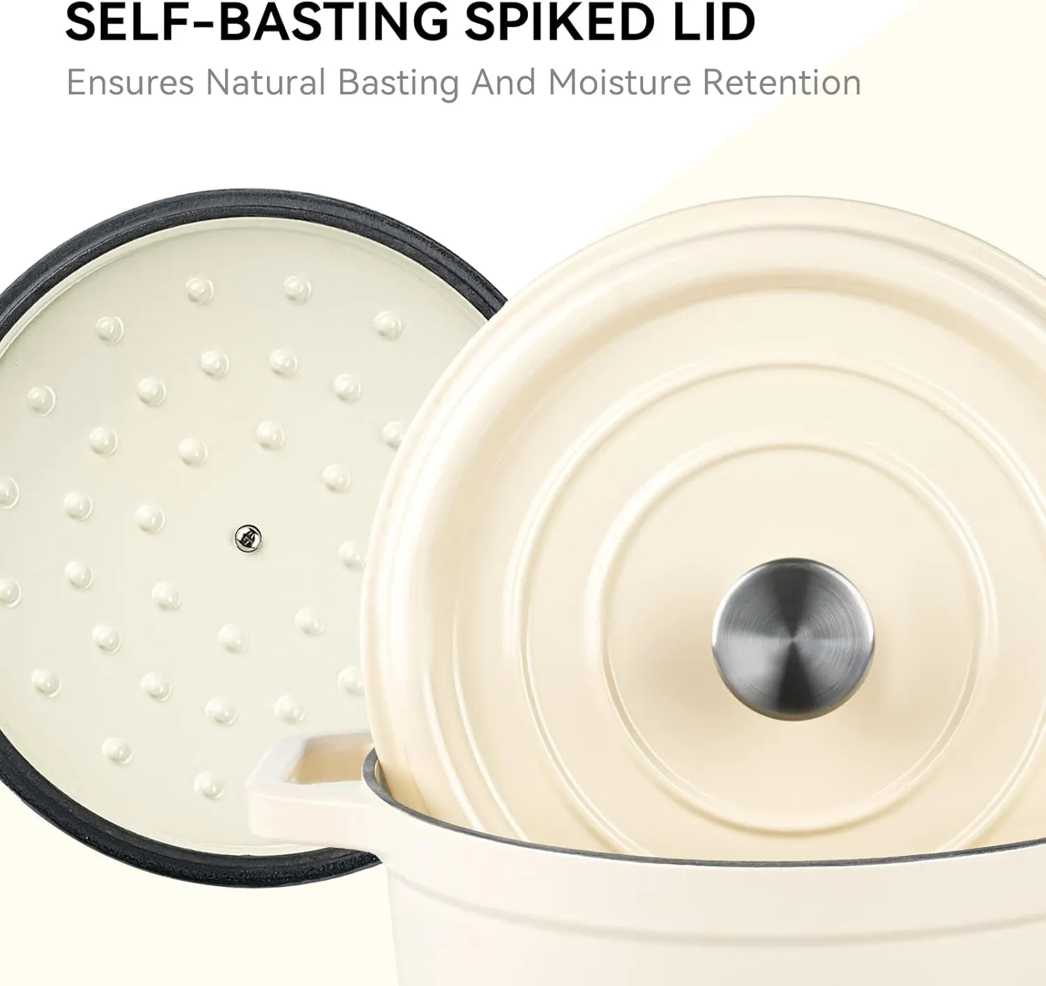 Miereirl 6.5 Quart Enameled Dutch Oven Pot with Lid, Cast Iron Dutch Oven with Dual Handles for Bread Baking, Cooking, Non-stick Enamel Coated Cookware (Beige)