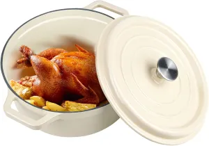 Miereirl 6.5 Quart Enameled Dutch Oven Pot with Lid, Cast Iron Dutch Oven with Dual Handles for Bread Baking, Cooking, Non-stick Enamel Coated Cookware (Beige)