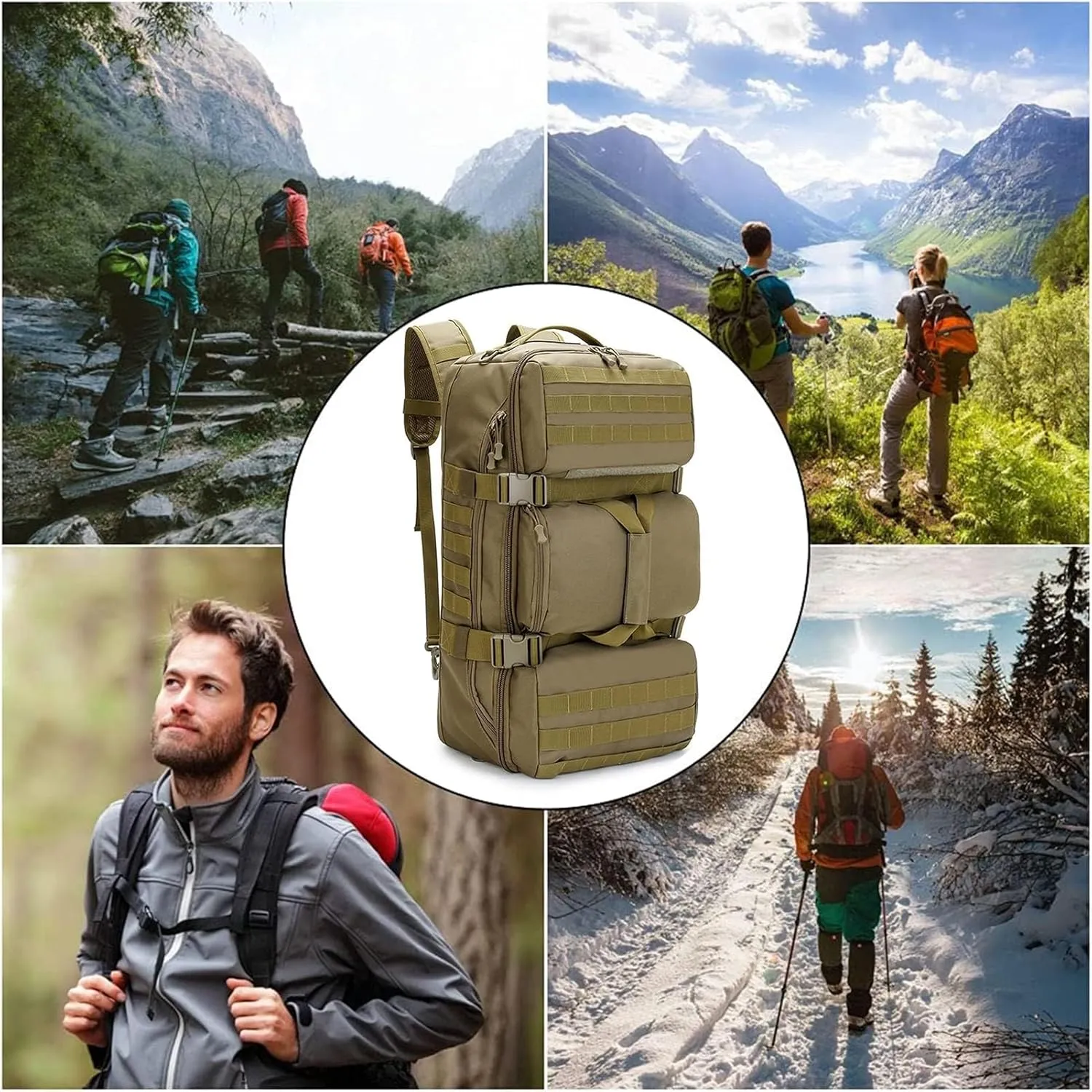 Military Tactical Backpack, 60L Extra Large Waterproof Outdoor Hiking Backpack, Men's Camping Backpack, Hiking Duffel Bag For Hunting Hiking Fishing Climbing Travel Deserts (Color : B)