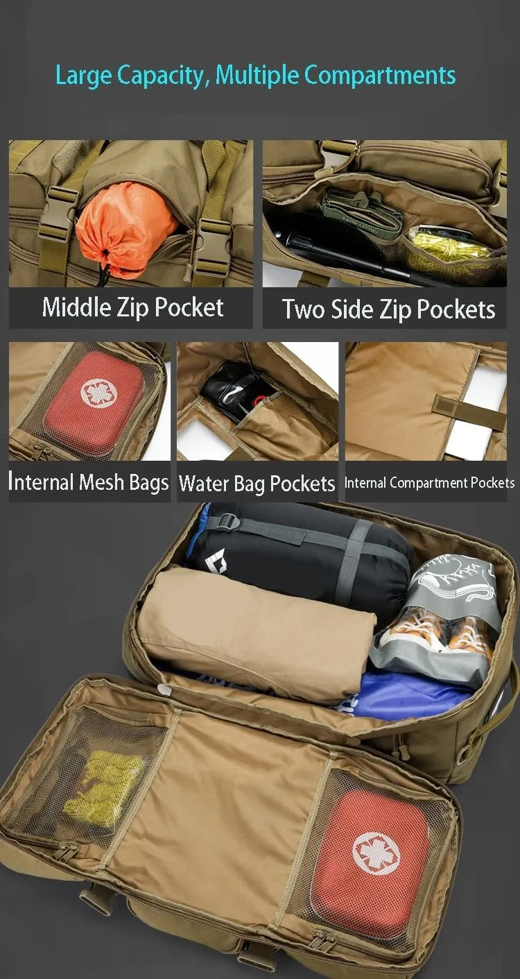 Military Tactical Backpack, 60L Extra Large Waterproof Outdoor Hiking Backpack, Men's Camping Backpack, Hiking Duffel Bag For Hunting Hiking Fishing Climbing Travel Deserts (Color : B)