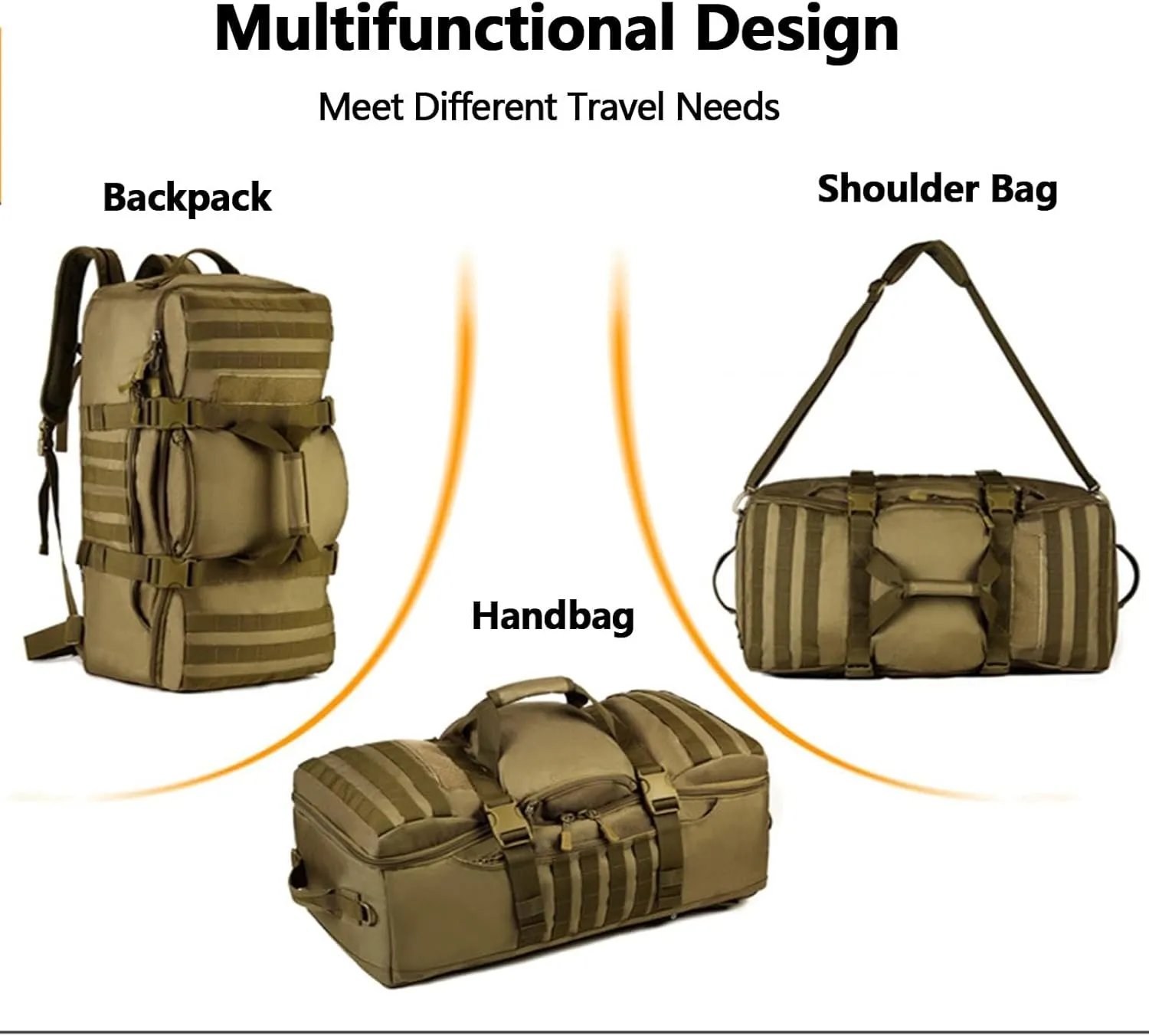 Military Tactical Backpack, 60L Extra Large Waterproof Outdoor Hiking Backpack, Men's Camping Backpack, Hiking Duffel Bag For Hunting Hiking Fishing Climbing Travel Deserts (Color : B)