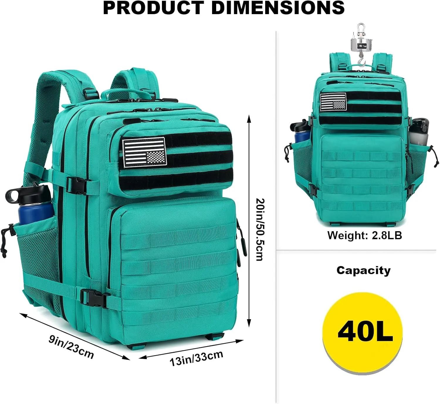 Military Tactical Backpack for Men Women, 3 Day Assault Pack Army Molle Bag Hiking Backpacks (Blue Green)