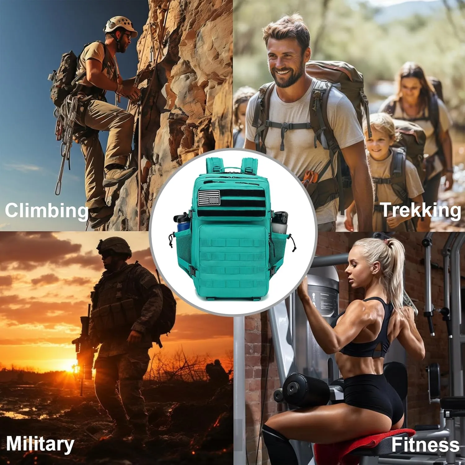 Military Tactical Backpack for Men Women, 3 Day Assault Pack Army Molle Bag Hiking Backpacks (Blue Green)