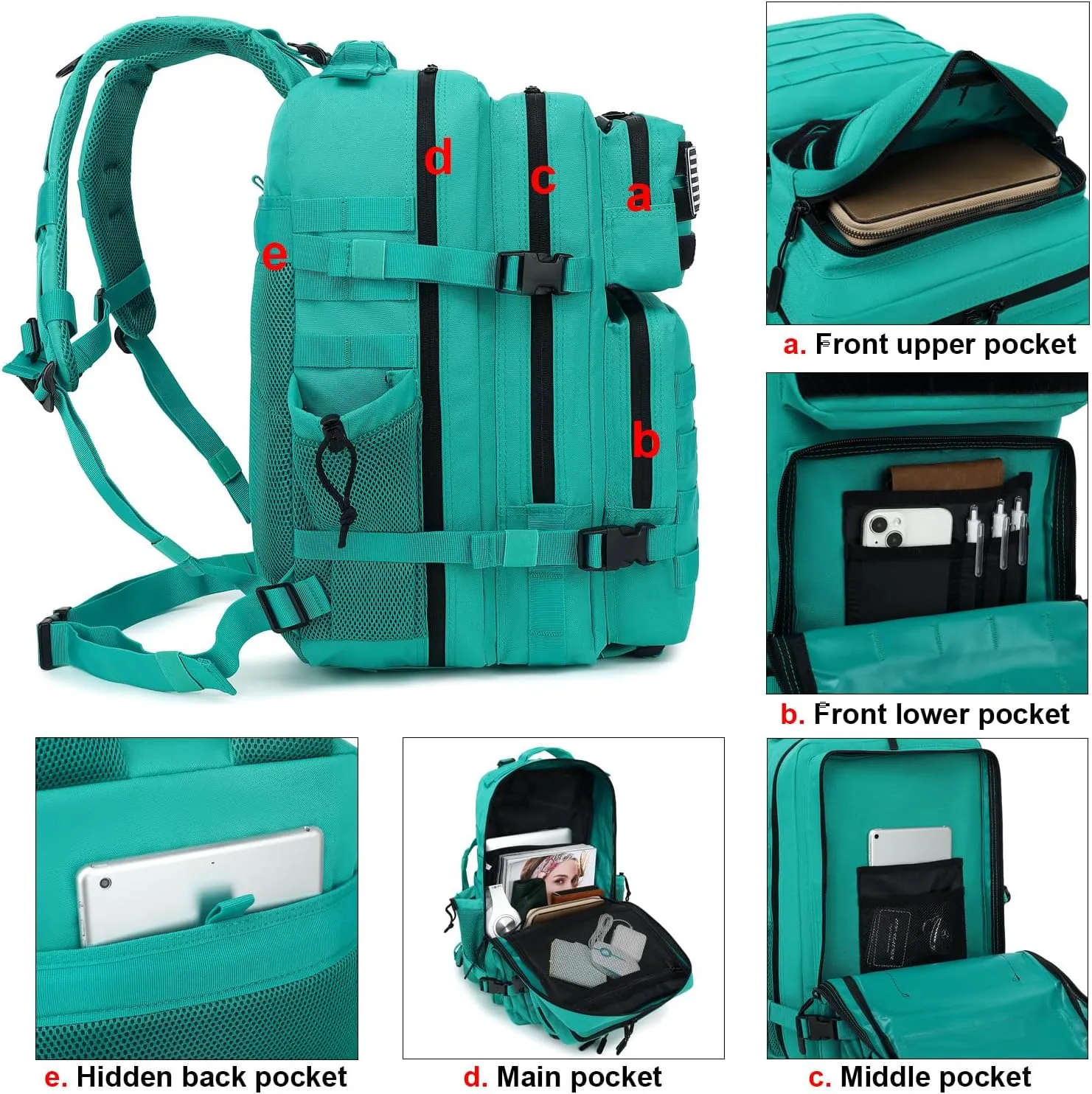 Military Tactical Backpack for Men Women, 3 Day Assault Pack Army Molle Bag Hiking Backpacks (Blue Green)