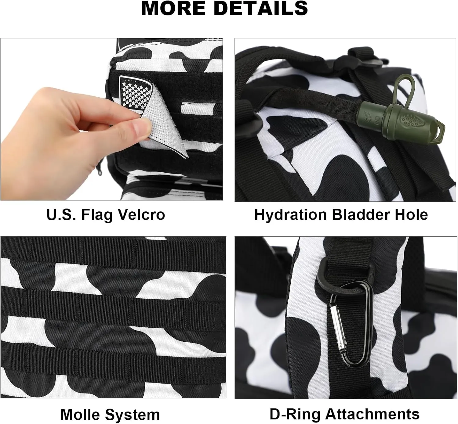 Military Tactical Backpack for Men Women, 3 Day Assault Pack Army Molle Bag Hiking Backpacks (Cow Print)