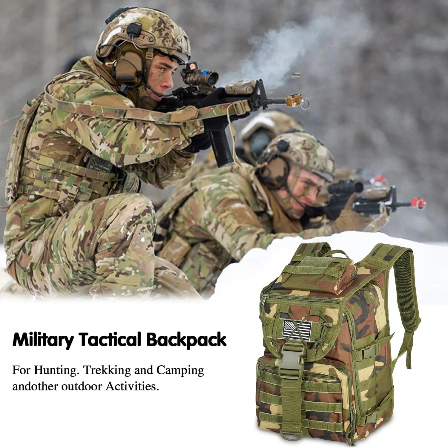 Military Tactical Hiking Backpacks for Men, Survival Army Camo Rucksack for Camping Trekking