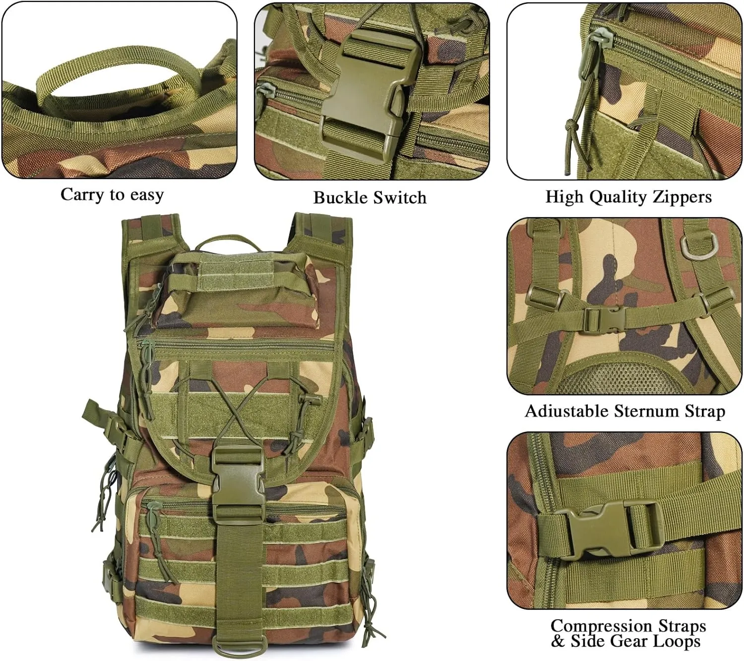 Military Tactical Hiking Backpacks for Men, Survival Army Camo Rucksack for Camping Trekking