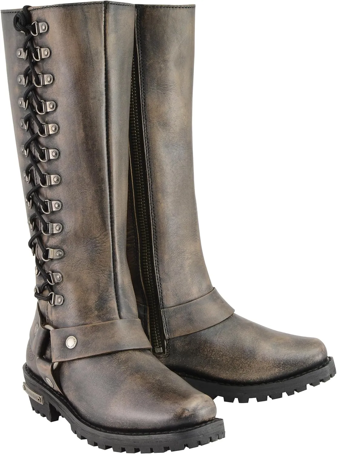 Milwaukee Leather Women's Distressed Brown 14-inch Classic Harness Square Toe Motorcycle Rider MBL9368 (Brown, US Footwear Size System, Adult, Women, Numeric, Medium, 8)