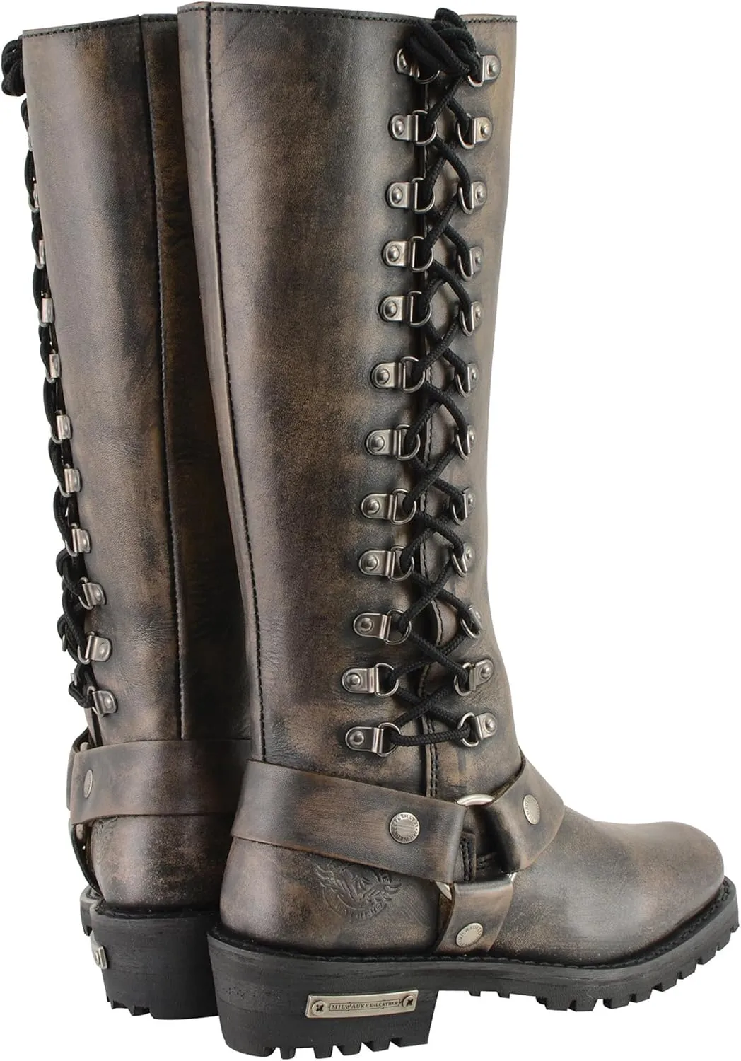 Milwaukee Leather Women's Distressed Brown 14-inch Classic Harness Square Toe Motorcycle Rider MBL9368 (Brown, US Footwear Size System, Adult, Women, Numeric, Medium, 8)
