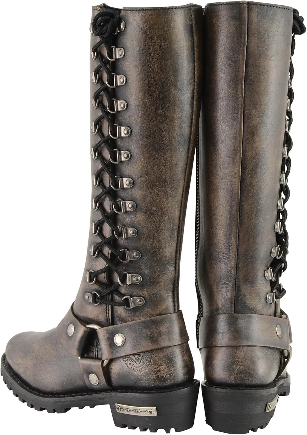 Milwaukee Leather Women's Distressed Brown 14-inch Classic Harness Square Toe Motorcycle Rider MBL9368 (Brown, US Footwear Size System, Adult, Women, Numeric, Medium, 8)