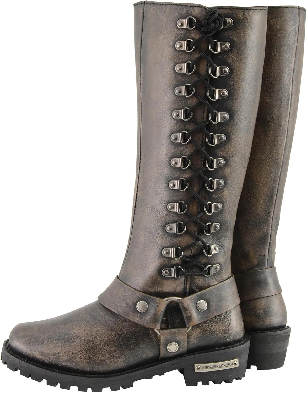 Milwaukee Leather Women's Distressed Brown 14-inch Classic Harness Square Toe Motorcycle Rider MBL9368 (Brown, US Footwear Size System, Adult, Women, Numeric, Medium, 8)