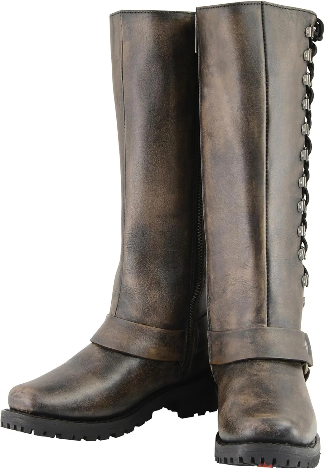 Milwaukee Leather Women's Distressed Brown 14-inch Classic Harness Square Toe Motorcycle Rider MBL9368 (Brown, US Footwear Size System, Adult, Women, Numeric, Medium, 8)