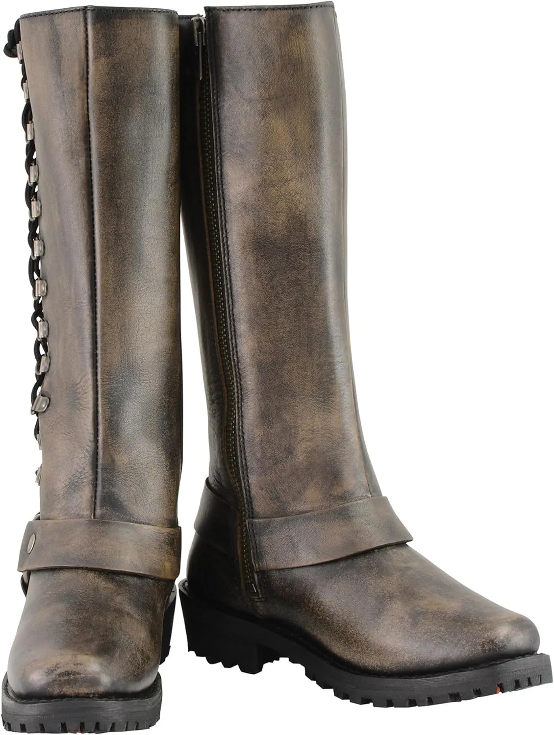 Milwaukee Leather Women's Distressed Brown 14-inch Classic Harness Square Toe Motorcycle Rider MBL9368 (Brown, US Footwear Size System, Adult, Women, Numeric, Medium, 8)