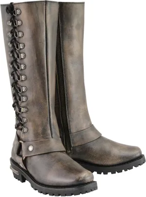 Milwaukee Leather Women's Distressed Brown 14-inch Classic Harness Square Toe Motorcycle Rider MBL9368 (Brown, US Footwear Size System, Adult, Women, Numeric, Medium, 8)