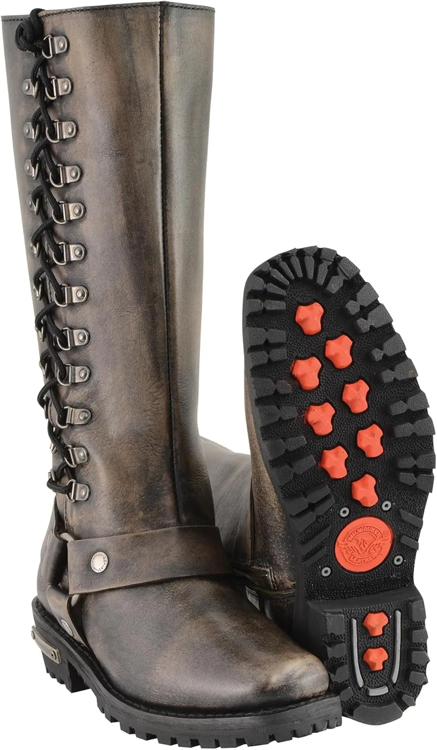 Milwaukee Leather Women's Distressed Brown 14-inch Classic Harness Square Toe Motorcycle Rider MBL9368 (Brown, US Footwear Size System, Adult, Women, Numeric, Medium, 8)
