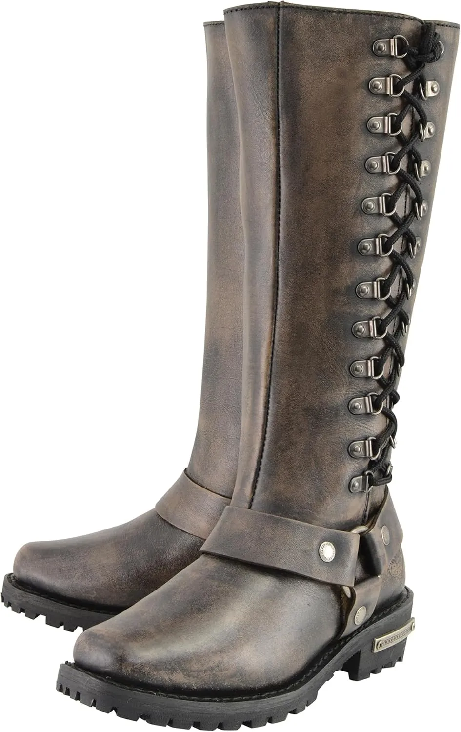 Milwaukee Leather Women's Distressed Brown 14-inch Classic Harness Square Toe Motorcycle Rider MBL9368 (Brown, US Footwear Size System, Adult, Women, Numeric, Medium, 8)
