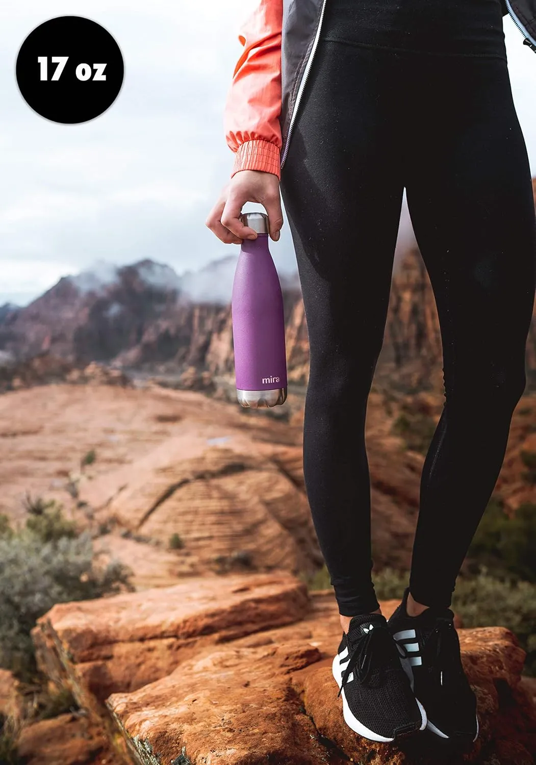 MIRA 17 oz Insulated Water Bottle - Stainless Steel Cola Shape Thermos - Double Wall Hot & Cold Flask (24Hr Cold/12Hr Hot) - Matte Black