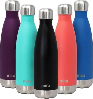 MIRA 17 oz Insulated Water Bottle - Stainless Steel Cola Shape Thermos - Double Wall Hot & Cold Flask (24Hr Cold/12Hr Hot) - Matte Black
