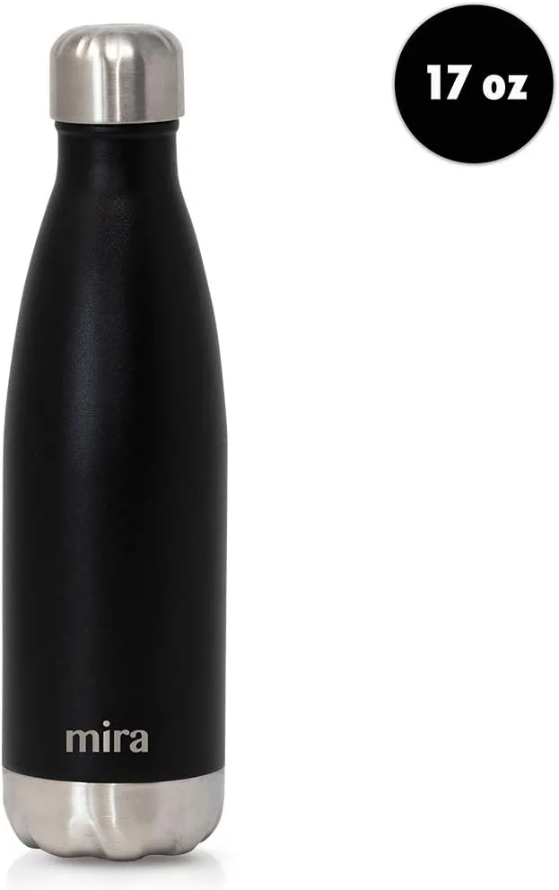 MIRA 17 oz Insulated Water Bottle - Stainless Steel Cola Shape Thermos - Double Wall Hot & Cold Flask (24Hr Cold/12Hr Hot) - Matte Black