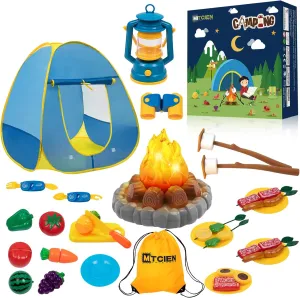 MITCIEN Kids Camping Play Tent with Toy Campfire / Marshmallow /Fruits Toys for Boys Girls Indoor Outdoor Pretend-Play Game