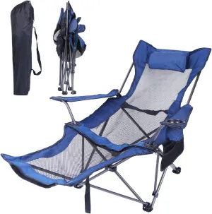 Moclever Folding Camping Chair with Detachable Footrest, 330lbs Capacity Portable Lounge Chair with Mesh Back, Cup Holder,Headrest & Carry Bag for Camping, Fishing,Beach,and Outdoor Activities(Blue)
