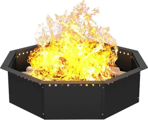 Mocomax Smokeless Fire Pit Ring 32-Inch Outer 28-Inch Inner Diameter, Large Solid Steel Firepit Liner for Outside Wood Burning, DIY Campfire Ring Above or In-Ground for Outdoor, Octagonal