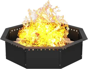 Mocomax Smokeless Fire Pit Ring 35-Inch Outer 31-Inch Inner Diameter, Large Solid Steel Firepit Liner for Outside Wood Burning, DIY Campfire Ring Above or In-Ground for Outdoor, Octagonal