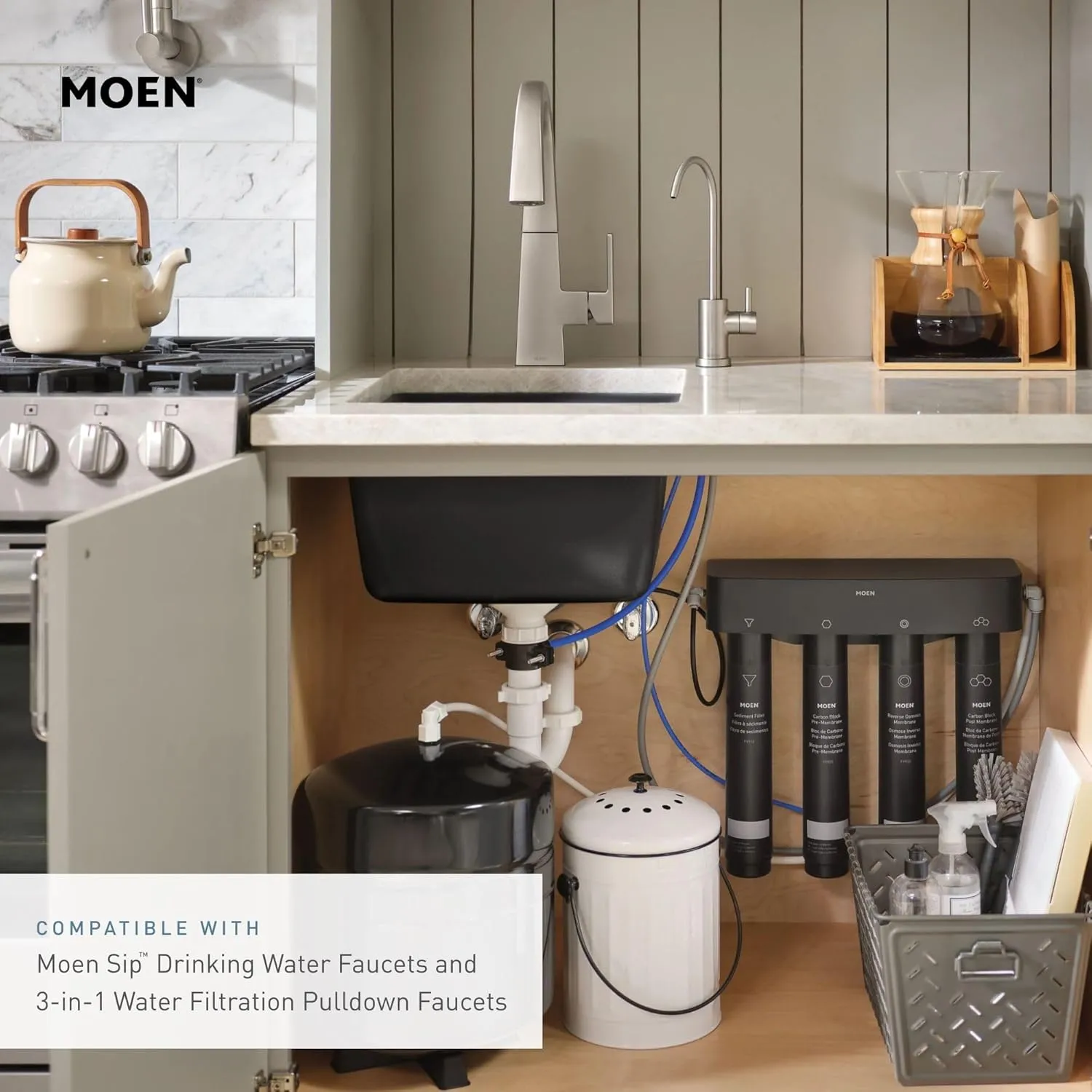 Moen F9900 4-Stage Under Sink Reverse Osmosis Advanced Water Filtration System, or Unfinished