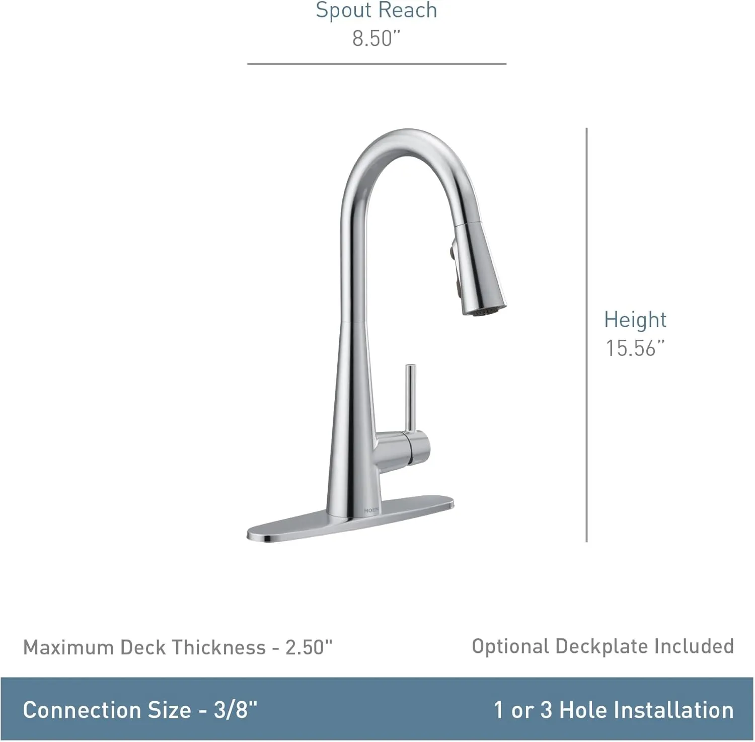 Moen Sleek Chrome One-Handle High Arc Pulldown Kitchen Faucet Featuring Power Boost, Modern Kitchen Sink Faucet with Pull Down Sprayer, 7864