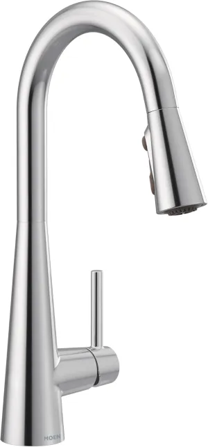 Moen Sleek Chrome One-Handle High Arc Pulldown Kitchen Faucet Featuring Power Boost, Modern Kitchen Sink Faucet with Pull Down Sprayer, 7864