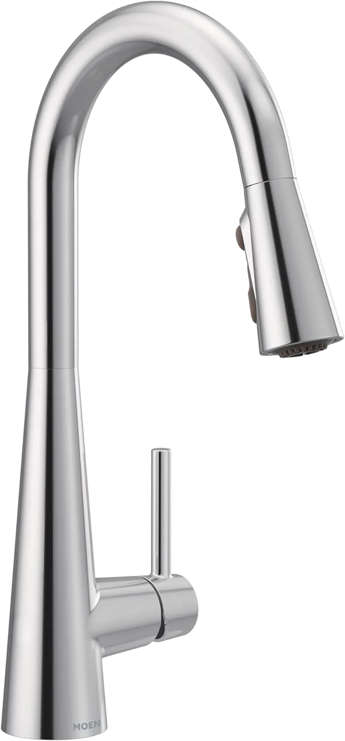 Moen Sleek Chrome One-Handle High Arc Pulldown Kitchen Faucet Featuring Power Boost, Modern Kitchen Sink Faucet with Pull Down Sprayer, 7864